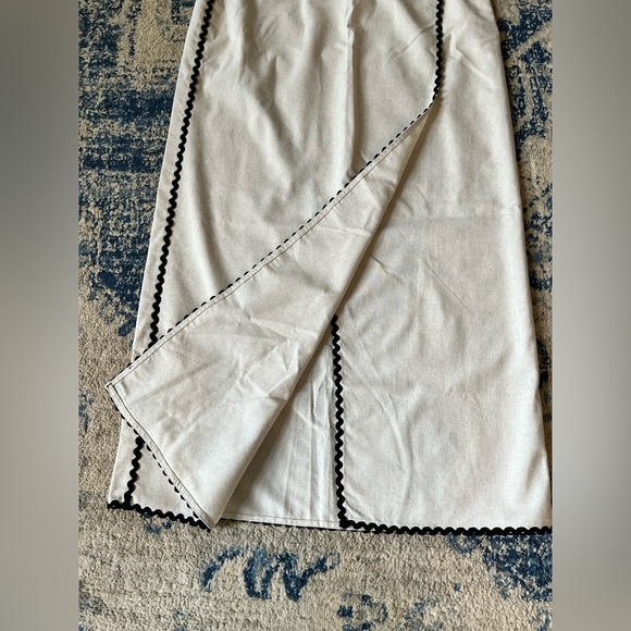 NWT Commense cotton & linen wave trim midi wrap skirt asymmetrical tan black - Picture 6 of 9